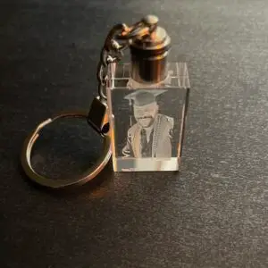 Custom photo crystal keychain with engraved graduation photo
